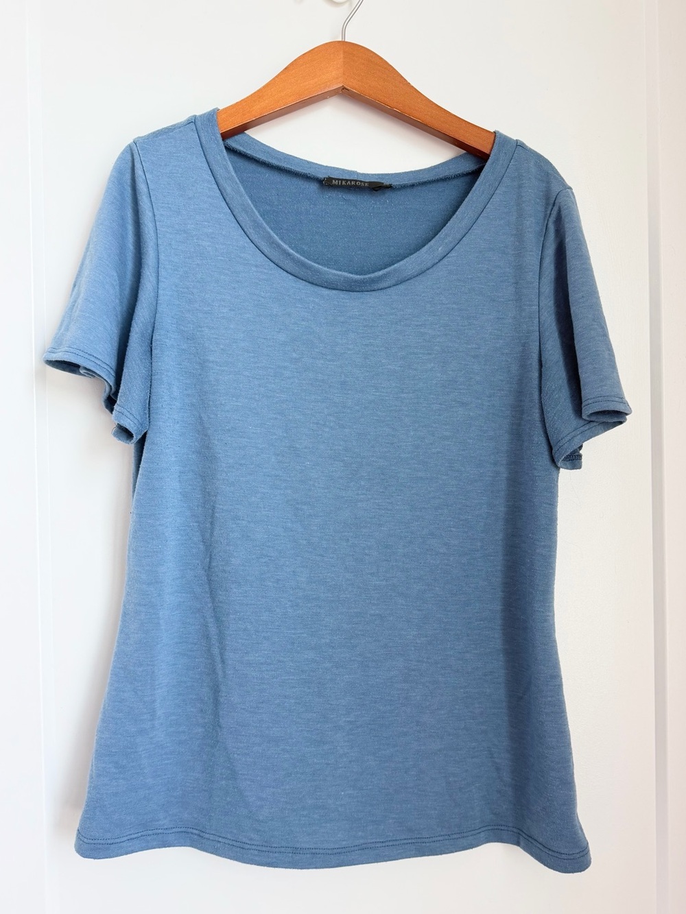 Mikarose Washed Denim Blue Scoop Neck Tee Top Blouse Shoulder Flare Medium